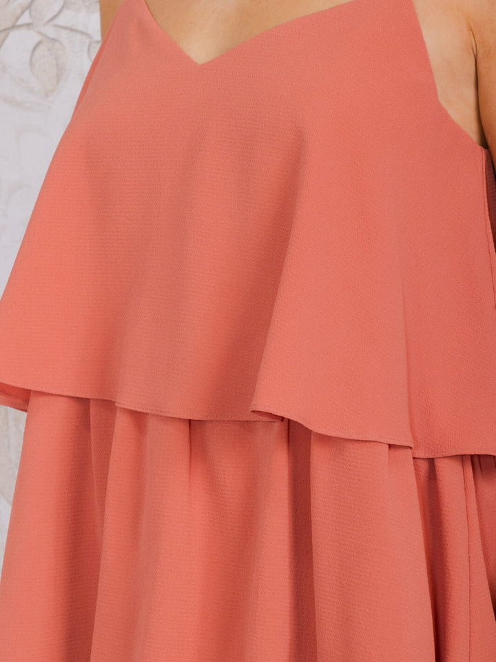 WOMEN'S SLEEVELESS V-NECK RUFFLE TIERED MINI DRESS