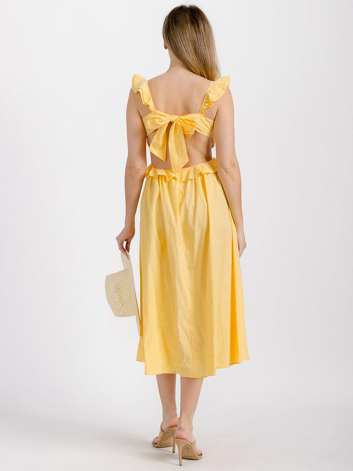 WOMEN'S SLEEVELESS V-NECK RUFFLE CUT OUT MIDI DRESS