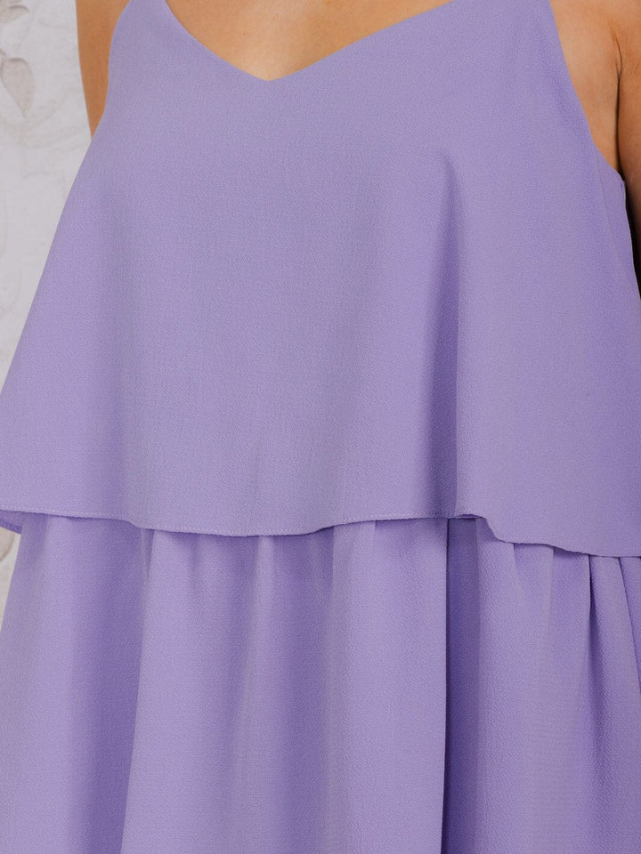 WOMEN'S SLEEVELESS V-NECK RUFFLE TIERED MINI DRESS