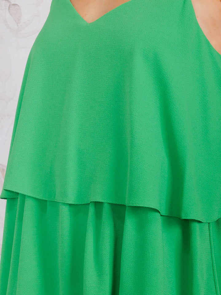 WOMEN'S SLEEVELESS V-NECK RUFFLE TIERED MINI DRESS