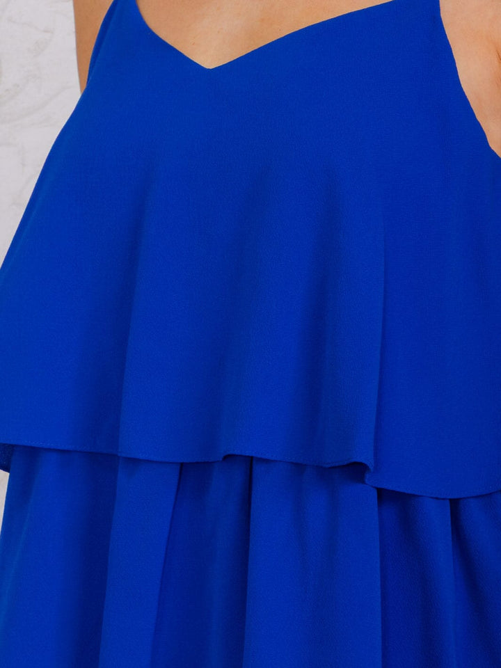 WOMEN'S SLEEVELESS V-NECK RUFFLE TIERED MINI DRESS