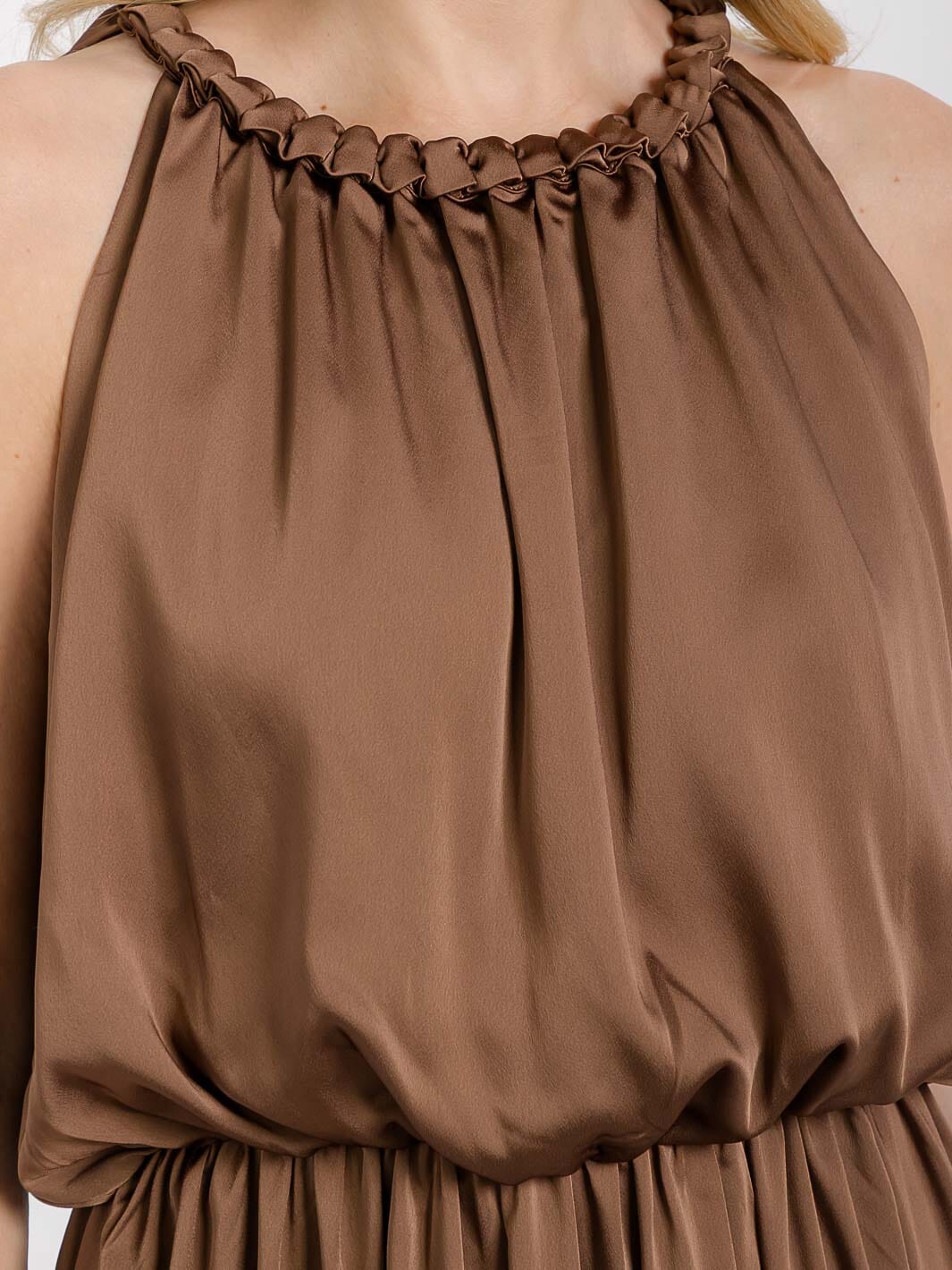 WOMEN'S SLEEVELESS HALTER NECK FRONT POCKETS ELASTIC WAIST MAXI DRESS