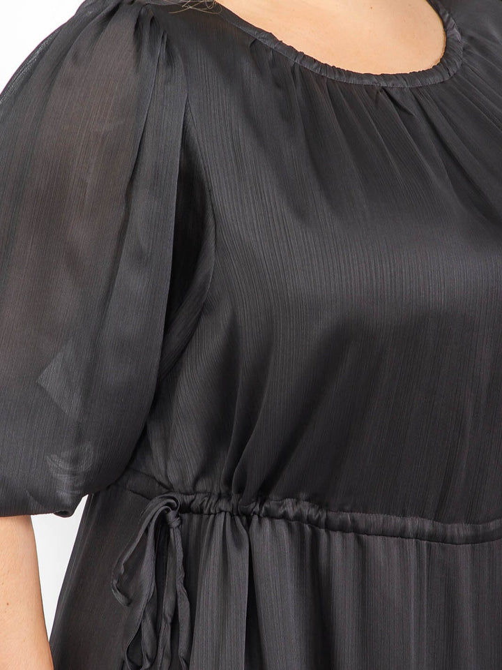 PLUS SIZE SHORT SLEEVE ADJUSTABLE WAIST RUFFLE BOTTOM HEM MAXI DRESS