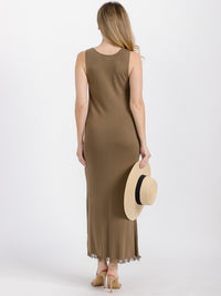 WOMEN'S SLEEVELESS RAW EDGE DETAILED BODYCON MAXI DRESS