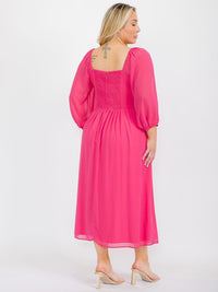 PLUS SIZE 3/4 SLEEVE SQUARE NECK SMOCK MAXI DRESS