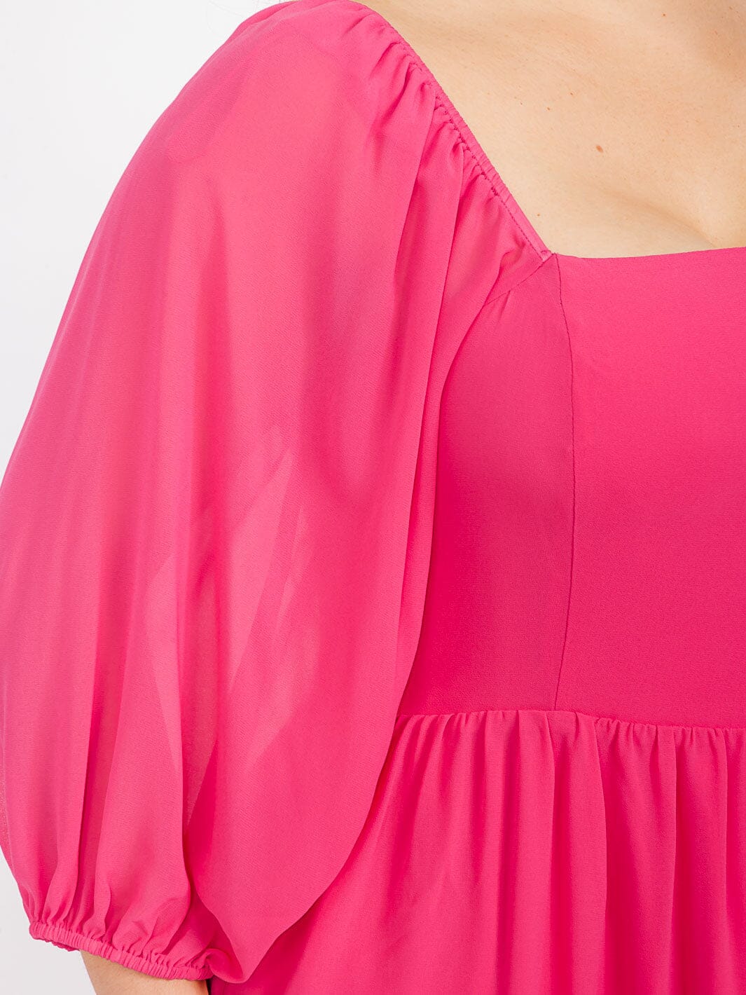 PLUS SIZE 3/4 SLEEVE SQUARE NECK SMOCK MAXI DRESS