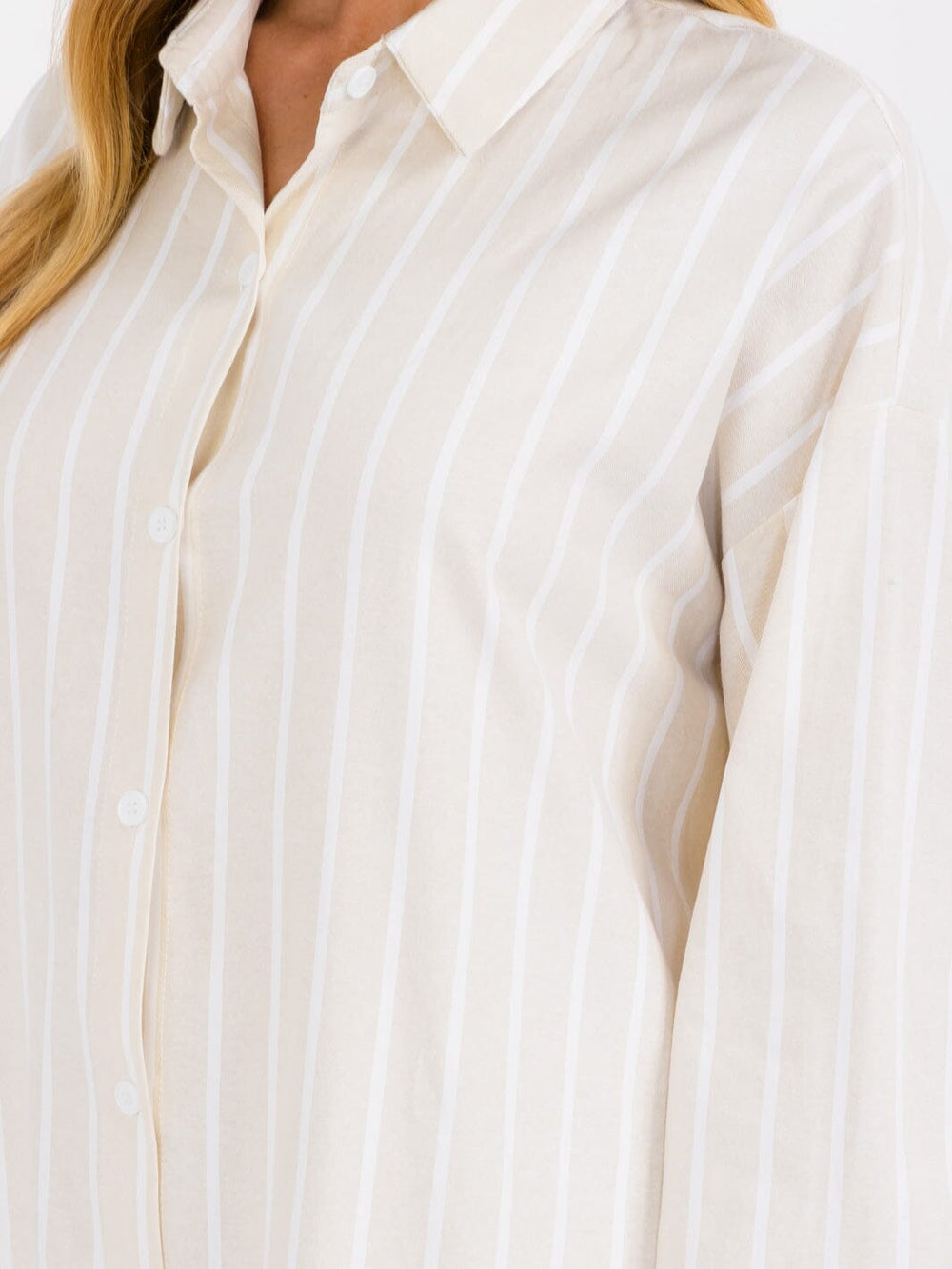 WOMEN'S LONG SLEEVE BUTTON UP DTRIPES TUNIC MIDI DRESS