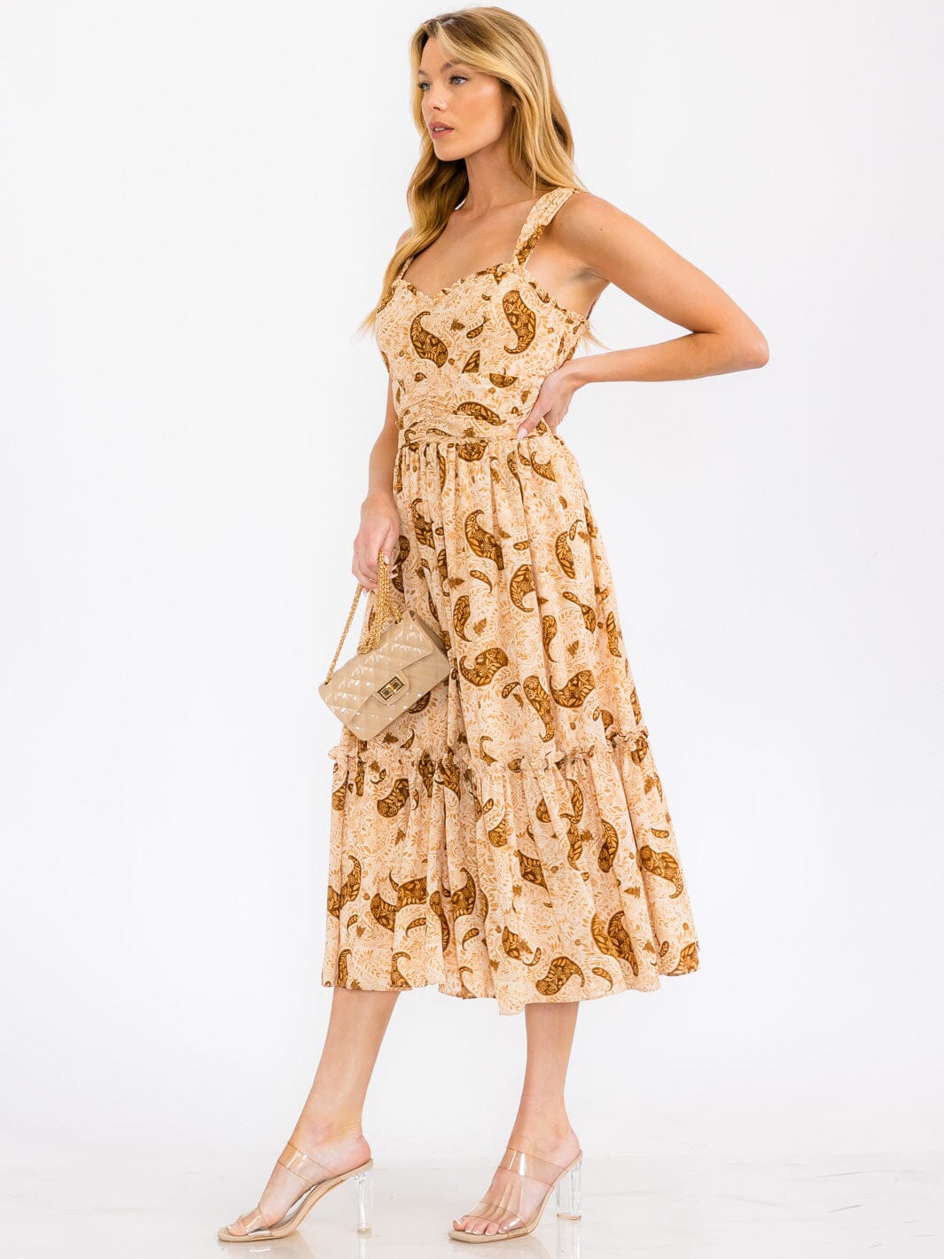 WOMEN'S SLEEVELESS SMOCK PAISLEY PRINT MAXI DRESS