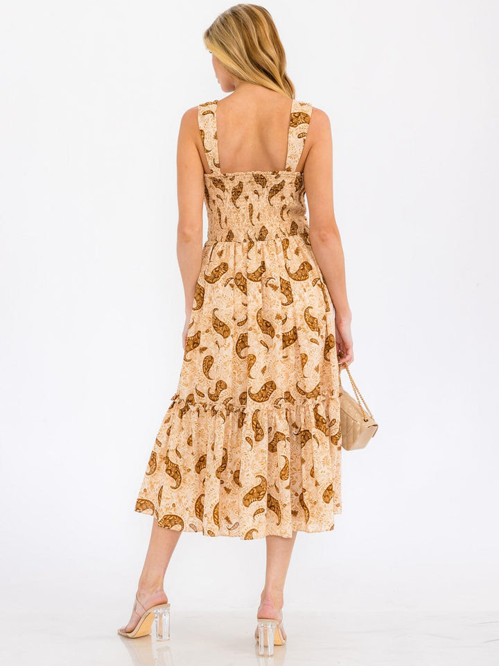 WOMEN'S SLEEVELESS SMOCK PAISLEY PRINT MAXI DRESS