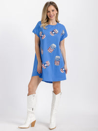 WOMEN'S SHORT SLEEVE SEQUINS GRAPHIC TUNIC MINI DRESS