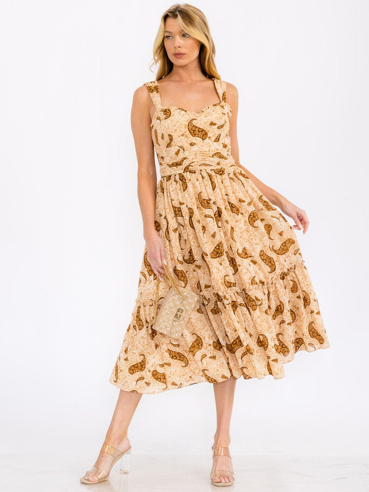 WOMEN'S SLEEVELESS SMOCK PAISLEY PRINT MAXI DRESS