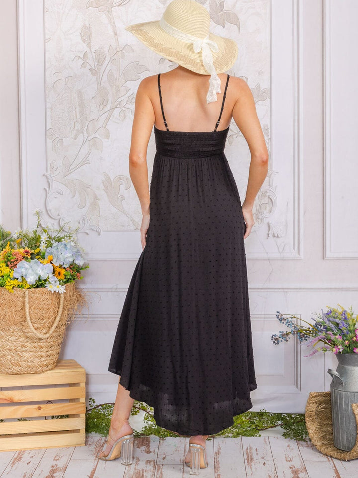 WOMEN'S SLEEVELESS FRONT POCKETS EMBROIDERY SWISS DETAILED MAXI DRESS