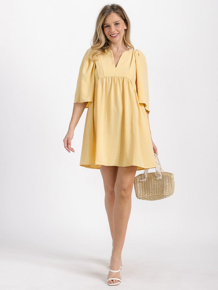 WOMEN'S SHORT SLEEVE V-NECK FRONT POCKETS TUNIC MINI DRESS