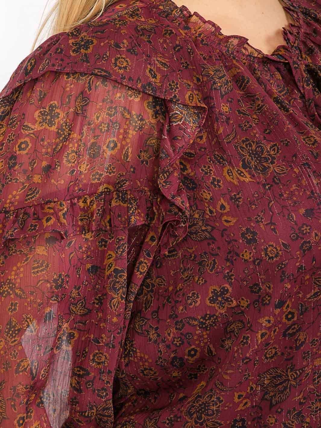 PLUS SIZE LONG SLEEVE RUFFLE FLORAL BLOUSE