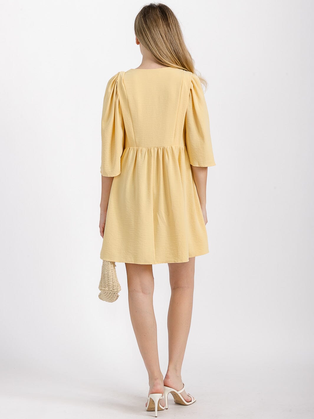 WOMEN'S SHORT SLEEVE V-NECK FRONT POCKETS TUNIC MINI DRESS