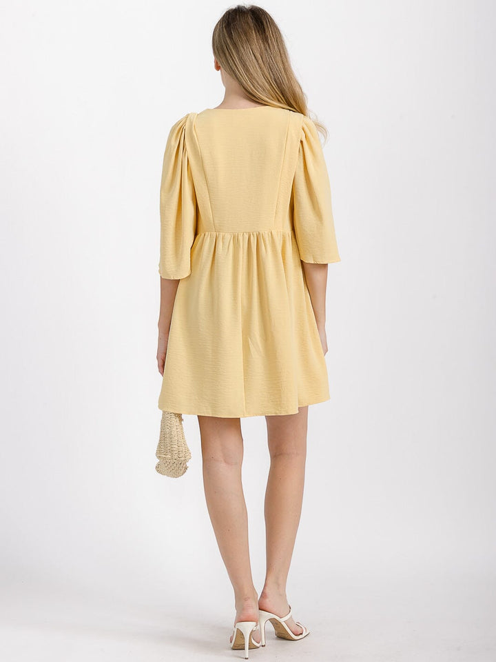 WOMEN'S SHORT SLEEVE V-NECK FRONT POCKETS TUNIC MINI DRESS