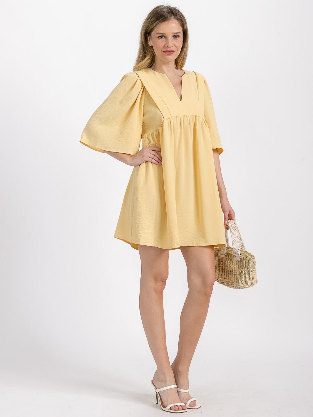WOMEN'S SHORT SLEEVE V-NECK FRONT POCKETS TUNIC MINI DRESS