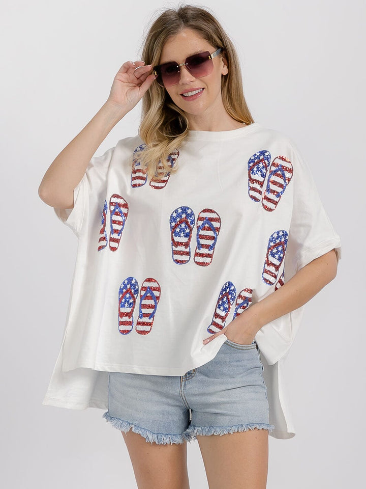 WOMEN'S SHORT SLEEVE HIGH-LOW GRAPHIC PATRIOTIC SHIRT