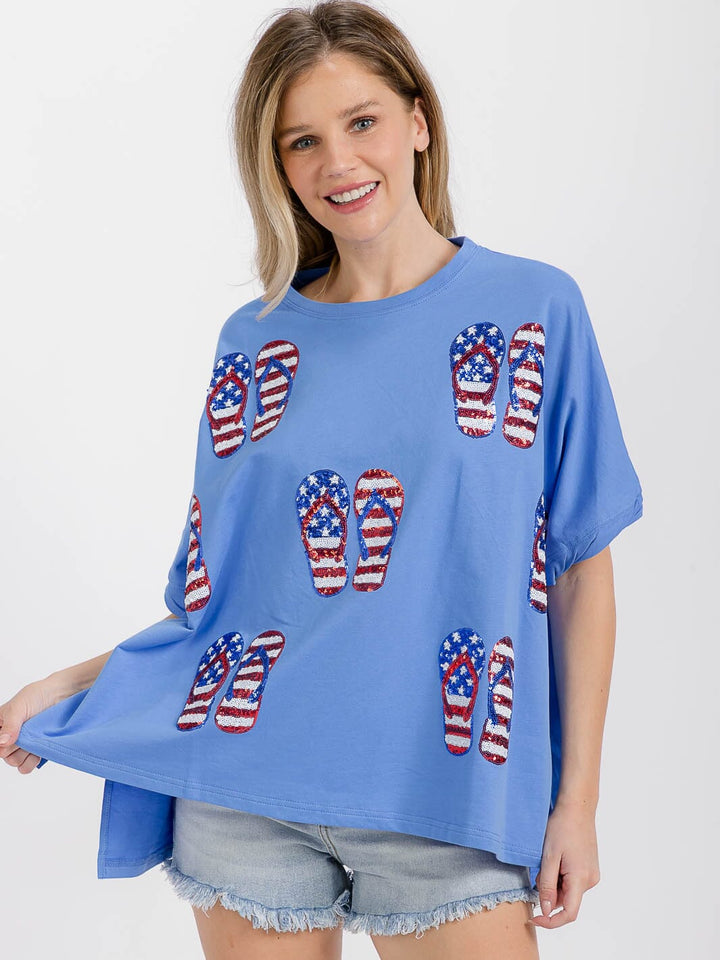 WOMEN'S SHORT SLEEVE HIGH-LOW GRAPHIC PATRIOTIC SHIRT