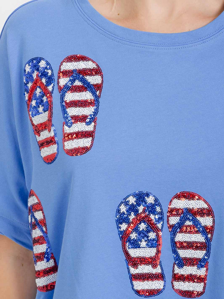 WOMEN'S SHORT SLEEVE HIGH-LOW GRAPHIC PATRIOTIC SHIRT