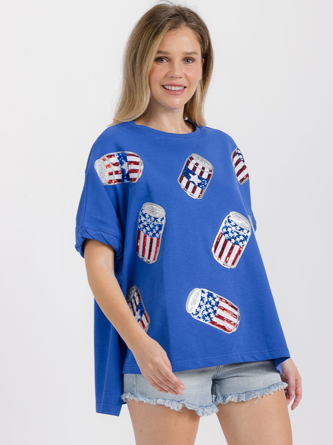 WOMEN'S SHORT SLEEVE HIGH-LOW GRAPHIC PATRIOTIC SHIRT