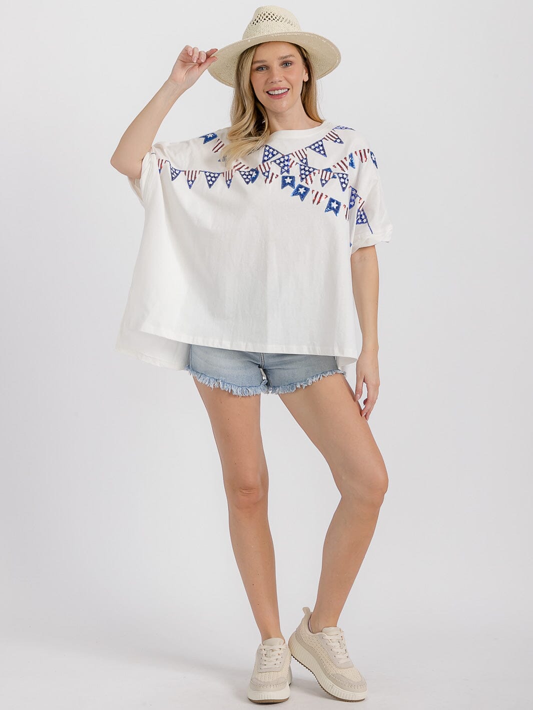 WOMEN'S SHORT SLEEVE HIGH-LOW GRAPHIC PATRIOTIC SHIRT