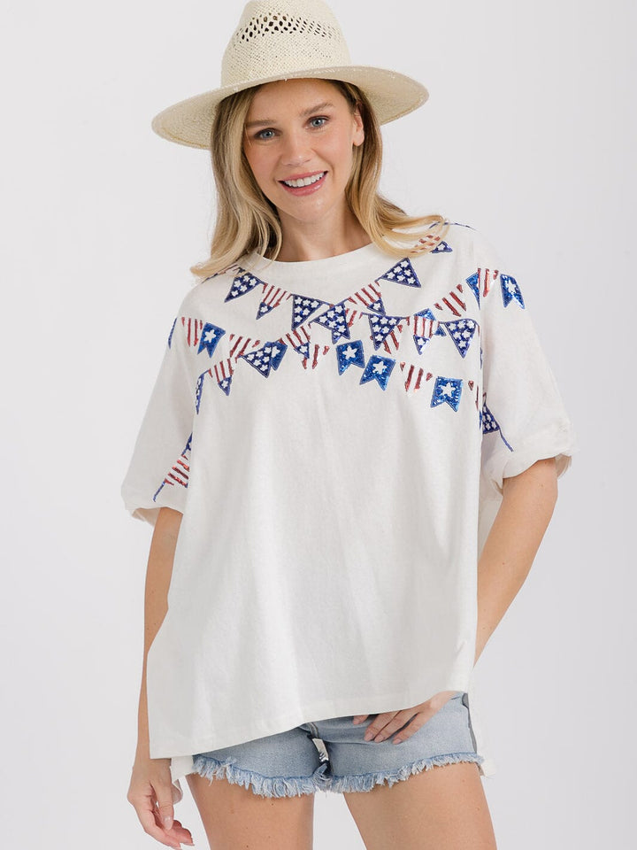 WOMEN'S SHORT SLEEVE HIGH-LOW GRAPHIC PATRIOTIC SHIRT