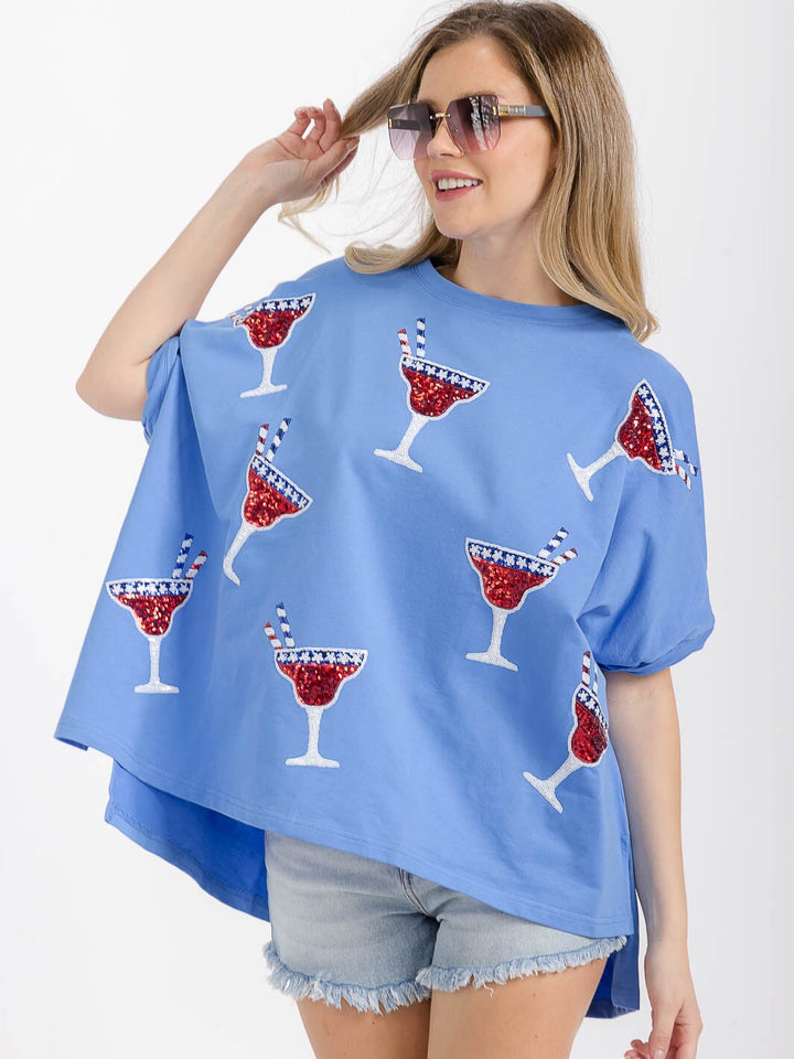 WOMEN'S SHORT SLEEVE HIGH-LOW GRAPHIC PATRIOTIC SHIRT