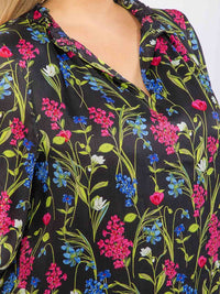 PLUS SIZE LONG SLEEVE RUFFLE V-NECK FLORAL BLOUSE