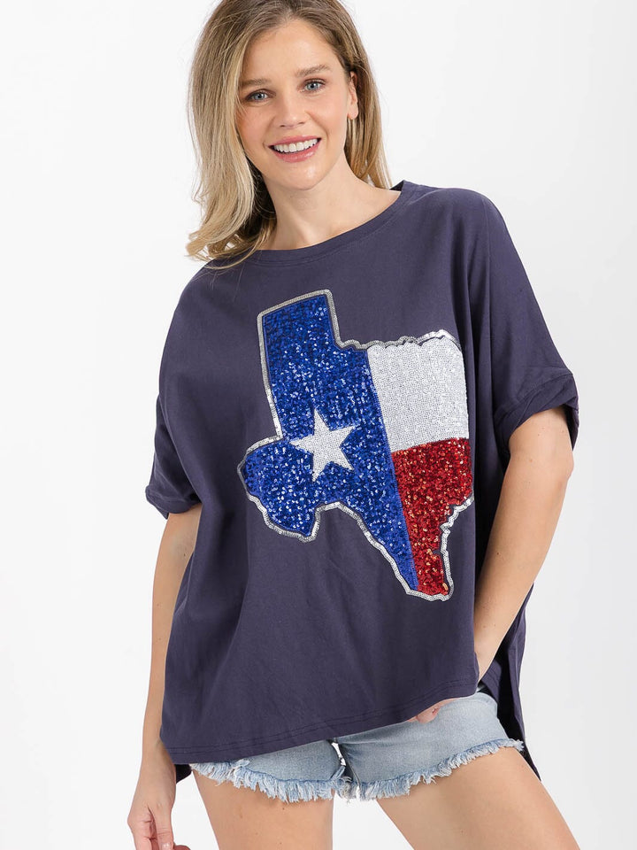 WOMEN'S SHORT SLEEVE HIGH-LOW GRAPHIC PATRIOTIC SHIRT