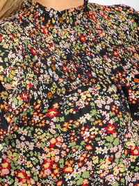 PLUS SIZE LONG SLEEVE MOCK NECK SMOCK FLORAL BLOUSE