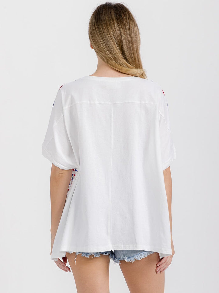 WOMEN'S SHORT SLEEVE STRIPES GRAPHIC PATRIOTIC OVERSIZED SHIRT