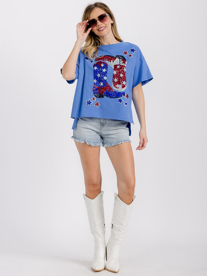 WOMEN'S SHORT SLEEVE HIGH-LOW GRAPHIC PATRIOTIC SHIRT