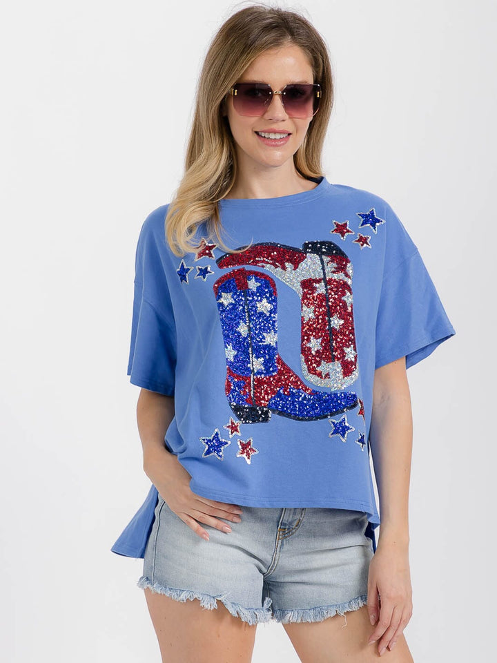 WOMEN'S SHORT SLEEVE HIGH-LOW GRAPHIC PATRIOTIC SHIRT