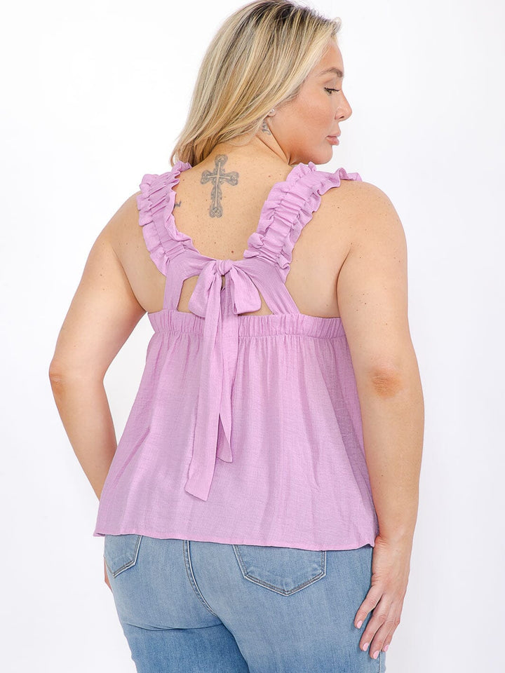 PLUS SIZE SLEEVELESS BACK TIE TUNIC TANK TOP