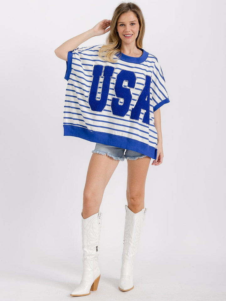 WOMEN'S SHORT SLEEVE STRIPES GRAPHIC PATRIOTIC OVERSIZED SHIRT