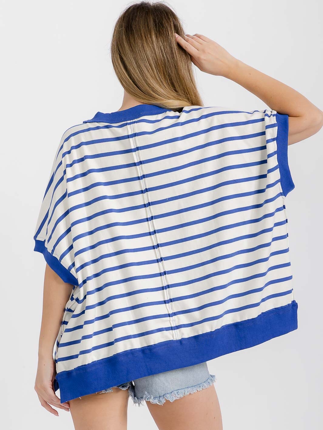 WOMEN'S SHORT SLEEVE STRIPES GRAPHIC PATRIOTIC OVERSIZED SHIRT