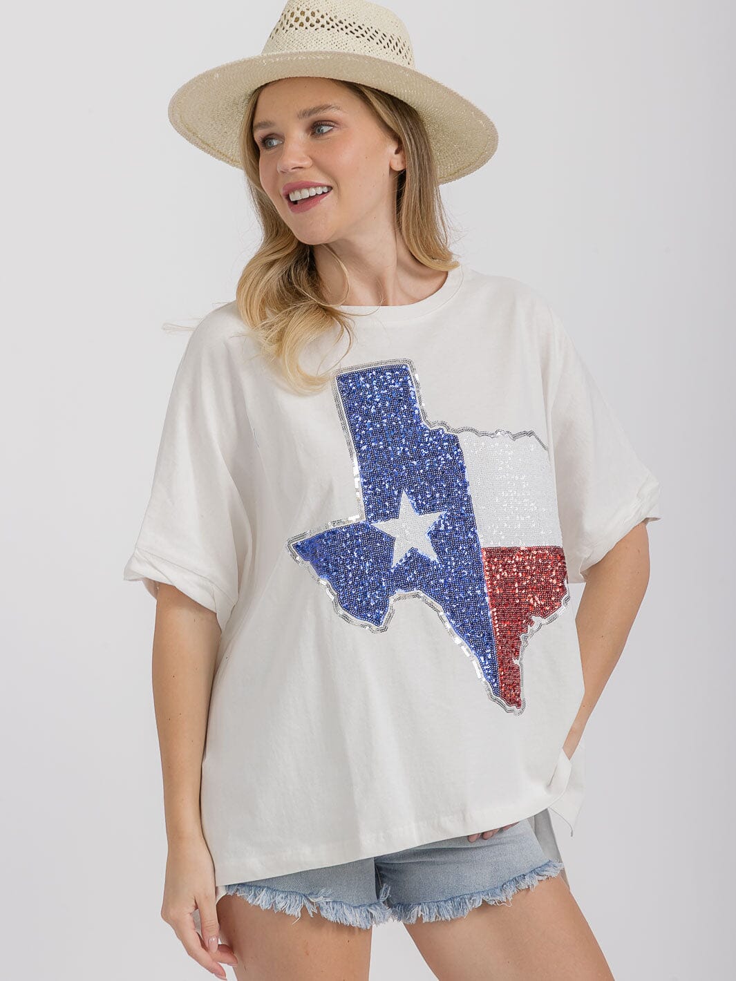 WOMEN'S SHORT SLEEVE HIGH-LOW GRAPHIC PATRIOTIC SHIRT