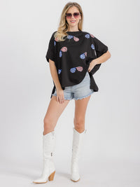 WOMEN'S SHORT SLEEVE HIGH-LOW GRAPHIC PATRIOTIC SHIRT