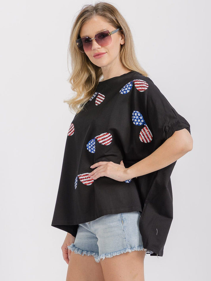 WOMEN'S SHORT SLEEVE HIGH-LOW GRAPHIC PATRIOTIC SHIRT