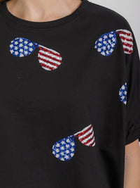 WOMEN'S SHORT SLEEVE HIGH-LOW GRAPHIC PATRIOTIC SHIRT