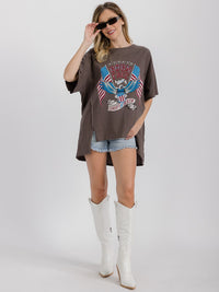 WOMEN'S SHORT SLEEVE HIGH-LOW GRAPHIC PATRIOTIC OVERSIZED SHIRT