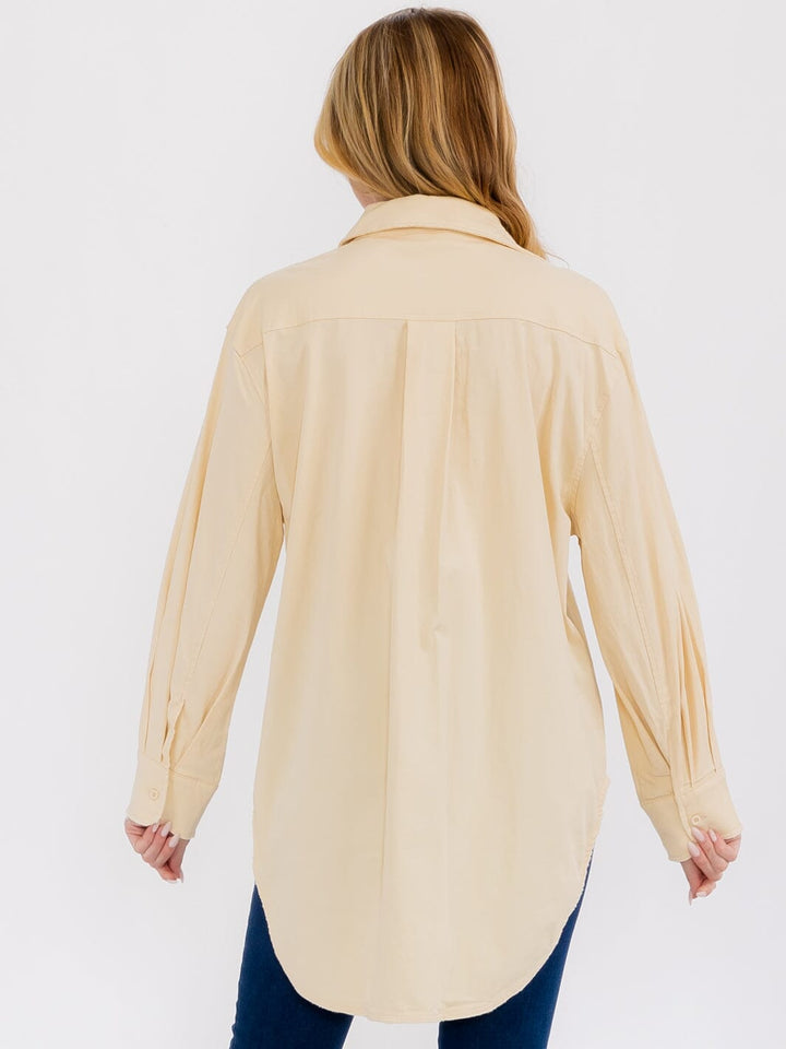 WOMEN'S LONG SLEEVE BUTTON UP FRONT POCKET OVERSIZED SHIRT