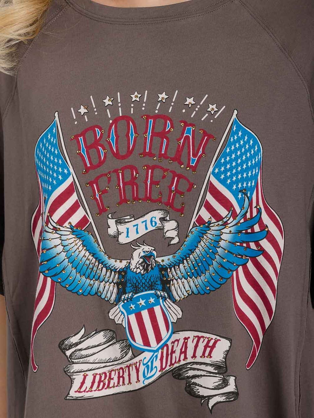 WOMEN'S SHORT SLEEVE HIGH-LOW GRAPHIC PATRIOTIC OVERSIZED SHIRT