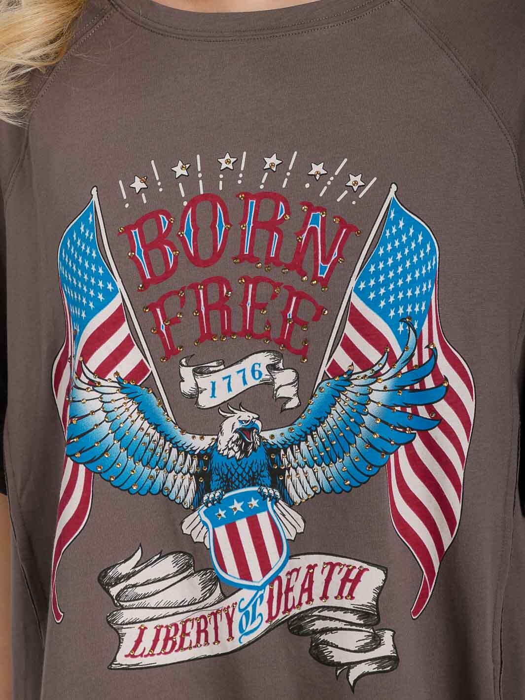 WOMEN'S SHORT SLEEVE HIGH-LOW GRAPHIC PATRIOTIC OVERSIZED SHIRT
