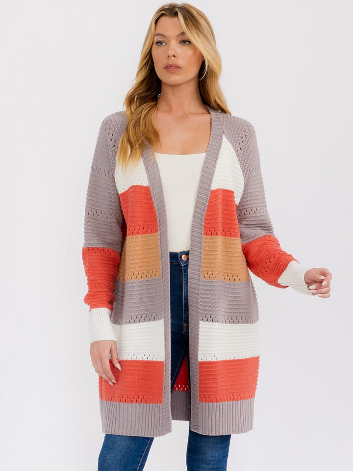 WOMEN'S LONG SLEEVE OPEN FRONT COLORBLOCK KNIT CARDIGAN