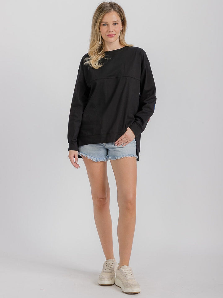 WOMEN'S LONG SLEEVE HIGH-LOW GRAPHIC PATRIOTIC SHIRT