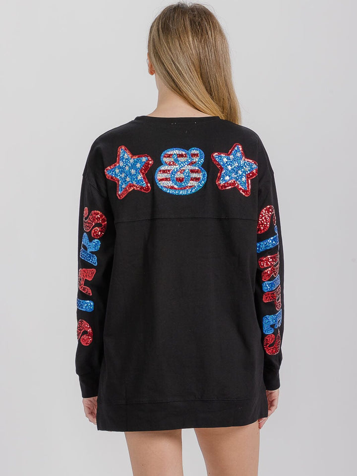WOMEN'S LONG SLEEVE HIGH-LOW GRAPHIC PATRIOTIC SHIRT