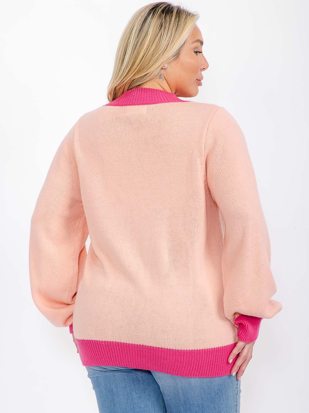 PLUS SIZE LONG SLEEVE COLORBLOCK PULLOVER SWEATER