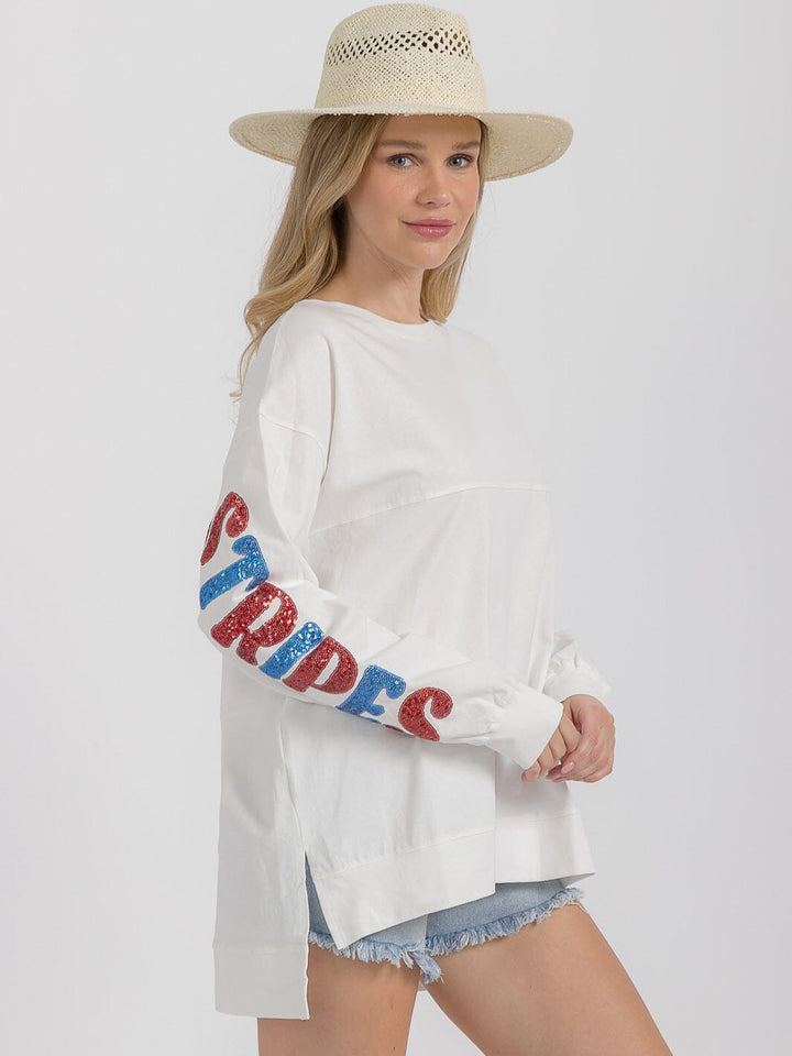 WOMEN'S LONG SLEEVE HIGH-LOW GRAPHIC PATRIOTIC SHIRT